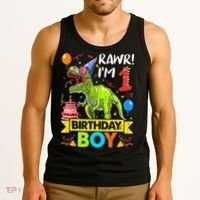 Rawr I'm 1st Birthday Boy Dinosaur Trex 1 Years Old Party Tank Top thumb 3