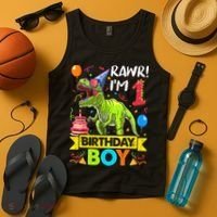 Rawr I'm 1st Birthday Boy Dinosaur Trex 1 Years Old Party Tank Top thumb 4