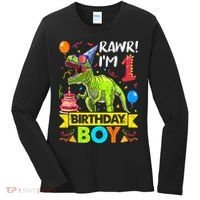 Rawr I'm 1st Birthday Boy Dinosaur Trex 1 Years Old Party Women's Long Sleeve Shirt thumb 0