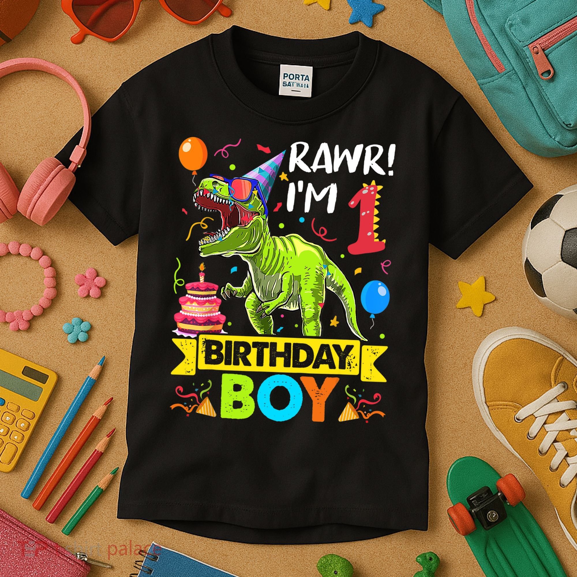 Rawr I'm 1st Birthday Boy Dinosaur Trex 1 Years Old Party Kids T-Shirt
