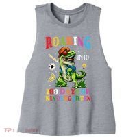 Roaring Into 100 Days Of Kindergarten Back To School Meaningful Gift Women's Racerback Cropped Tank thumb 0