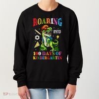 Roaring Into 100 Days Of Kindergarten Back To School Meaningful Gift Women's Sweatshirt thumb 0