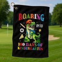 Roaring Into 100 Days Of Kindergarten Back To School Meaningful Gift Golf Towel thumb 1