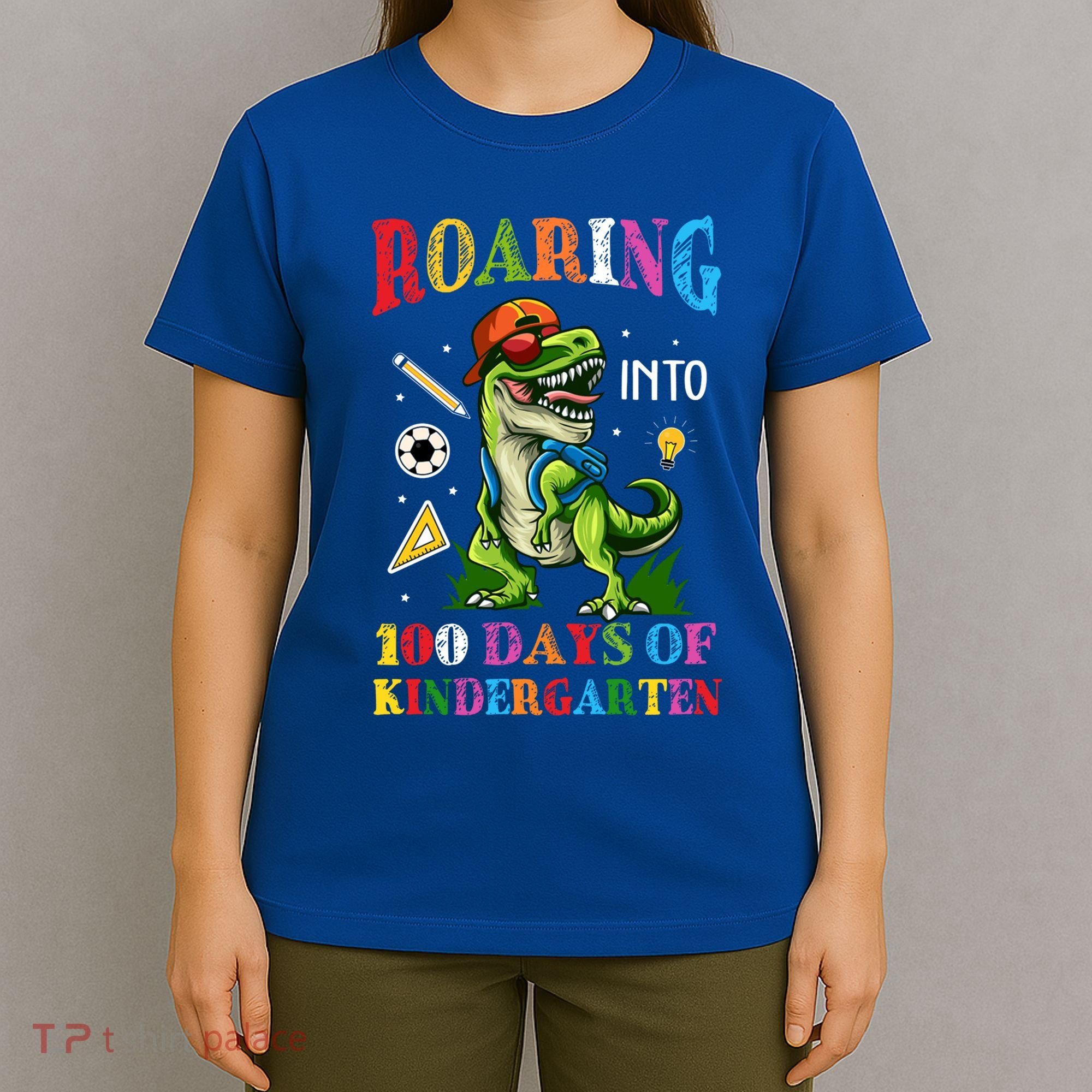 Roaring Into 100 Days Of Kindergarten Back To School Meaningful Gift T-Shirt