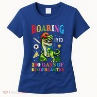 Roaring Into 100 Days Of Kindergarten Back To School Meaningful Gift Women's T-Shirt thumb 0