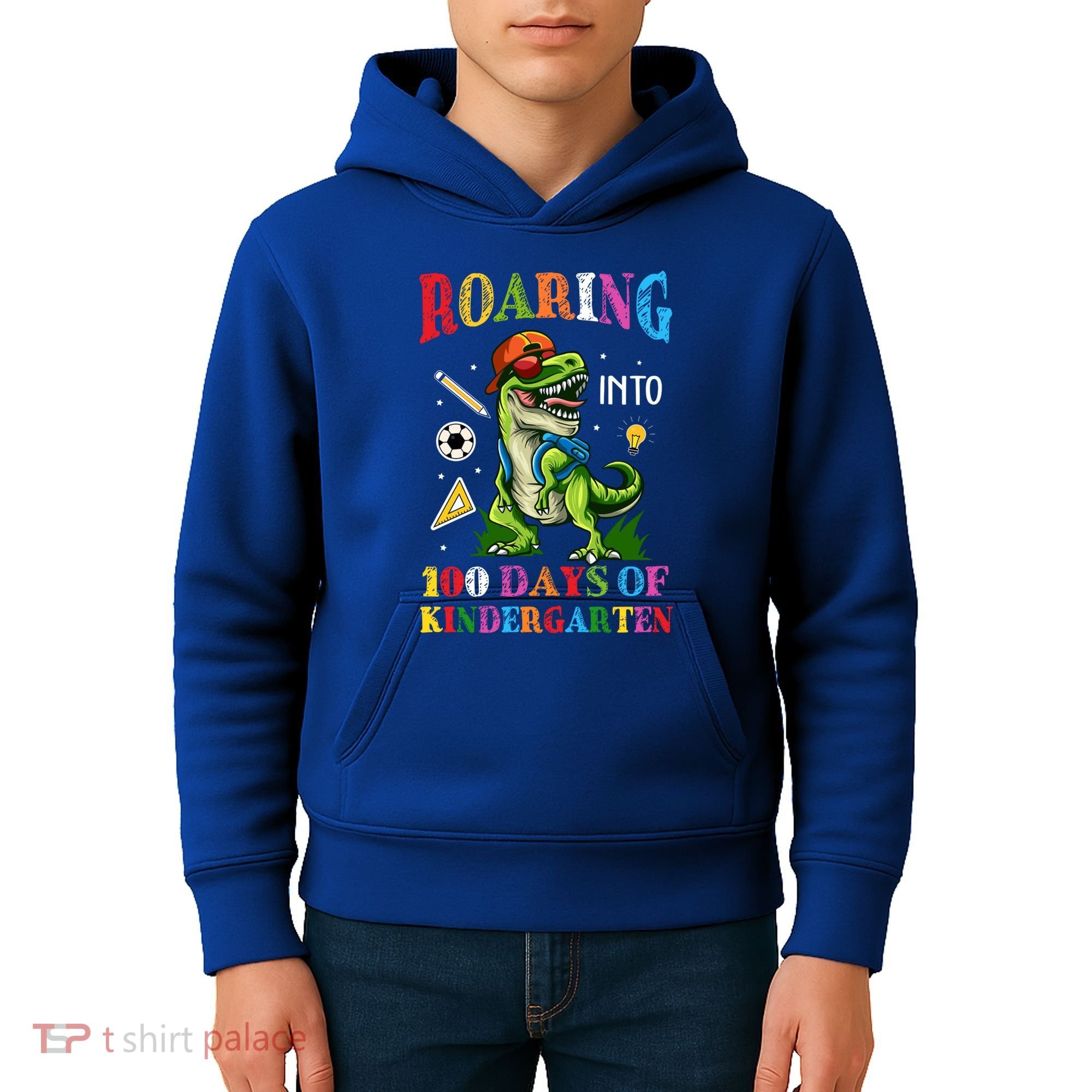 Roaring Into 100 Days Of Kindergarten Back To School Meaningful Gift Kids Hoodie