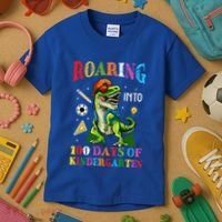Roaring Into 100 Days Of Kindergarten Back To School Meaningful Gift Kids T-Shirt thumb 3