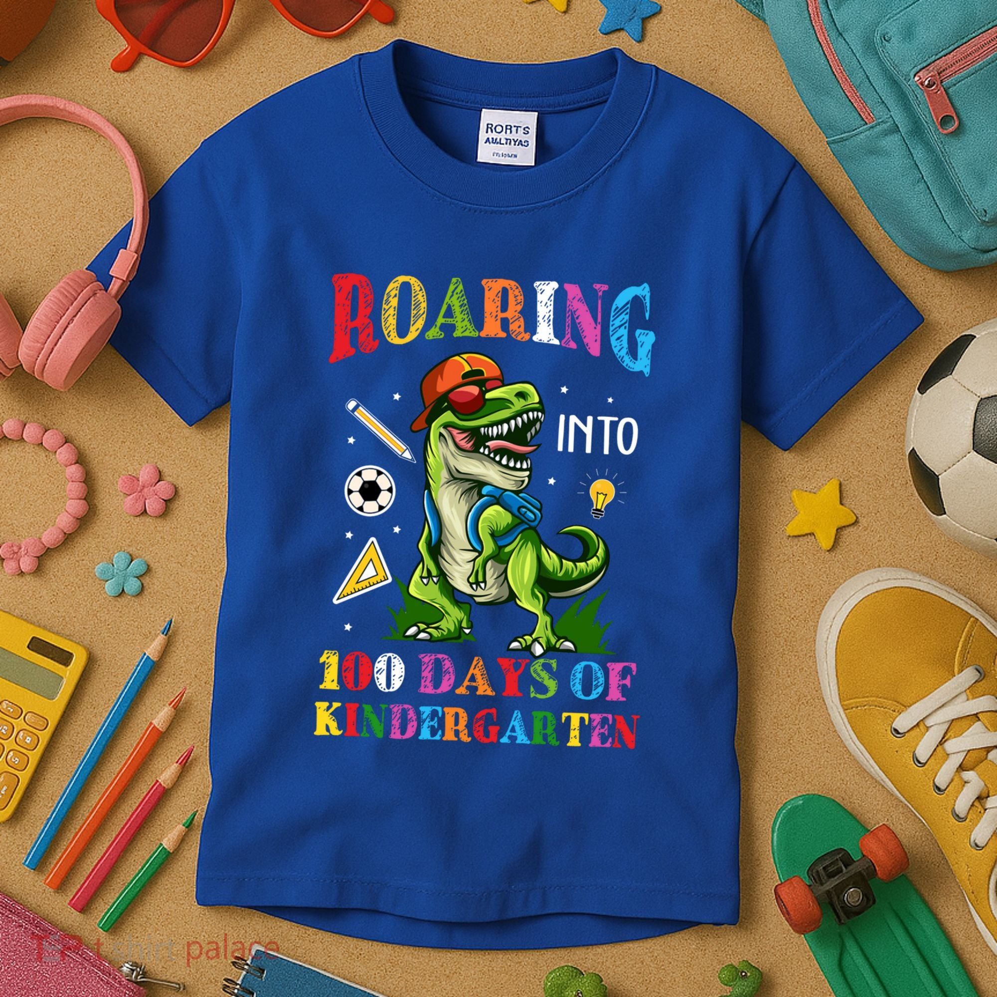 Roaring Into 100 Days Of Kindergarten Back To School Meaningful Gift Kids T-Shirt