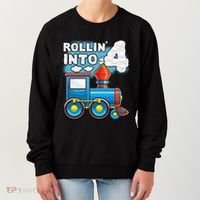 Rollin Into 4 Train 4th Birthday Party Supply Birthday Boy Women's Sweatshirt thumb 0