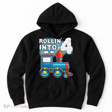 Rollin Into 4 Train 4th Birthday Party Supply Birthday Boy Hoodie