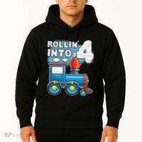 Rollin Into 4 Train 4th Birthday Party Supply Birthday Boy Hoodie thumb 2