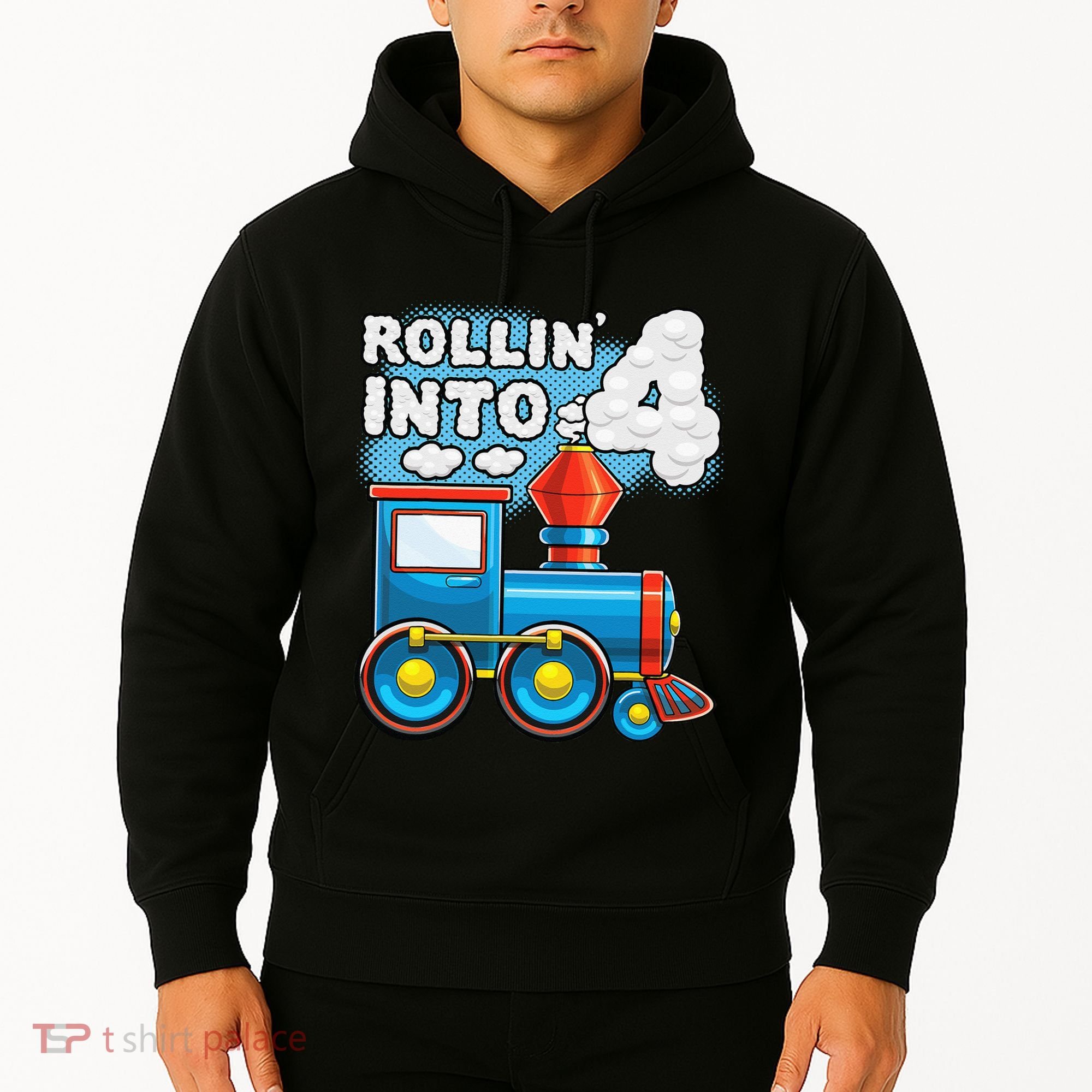Rollin Into 4 Train 4th Birthday Party Supply Birthday Boy Hoodie