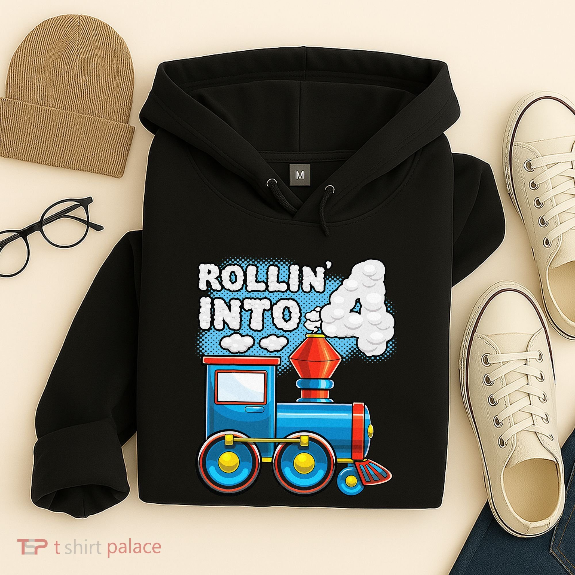 Rollin Into 4 Train 4th Birthday Party Supply Birthday Boy Hoodie