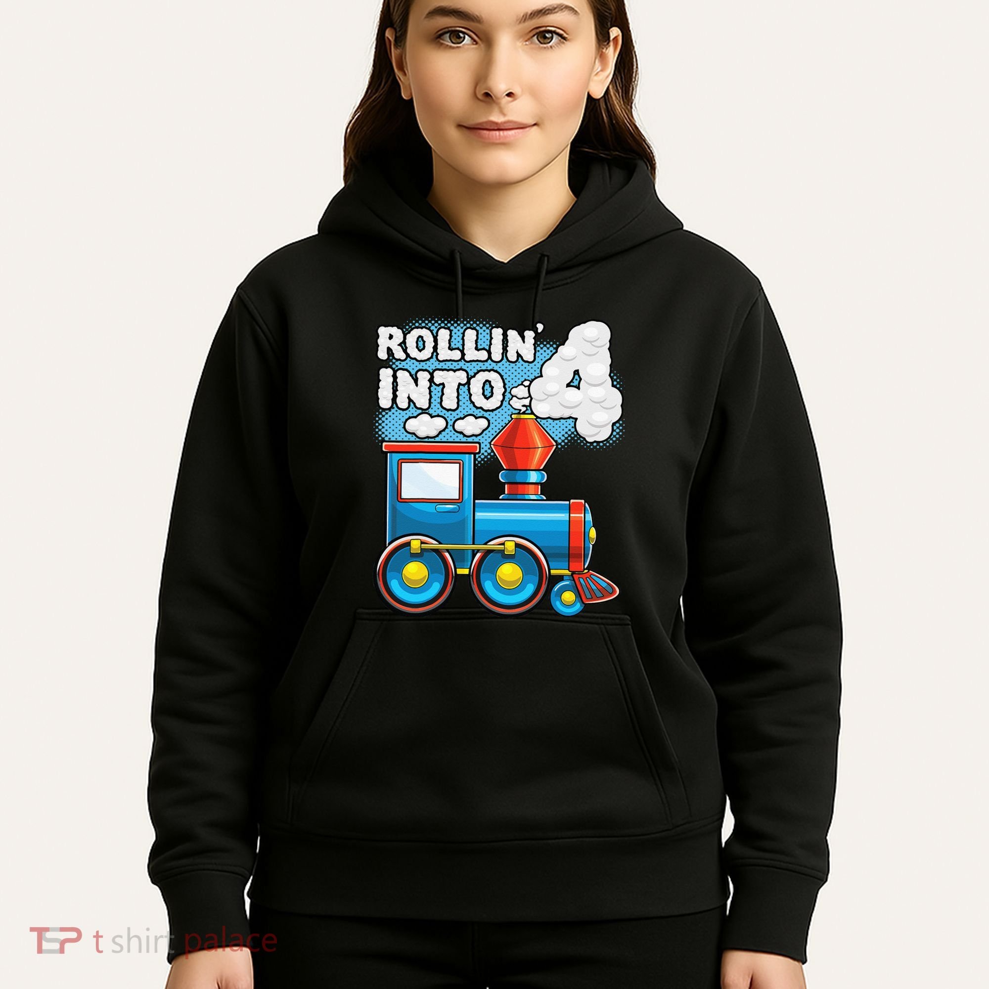 Rollin Into 4 Train 4th Birthday Party Supply Birthday Boy Hoodie