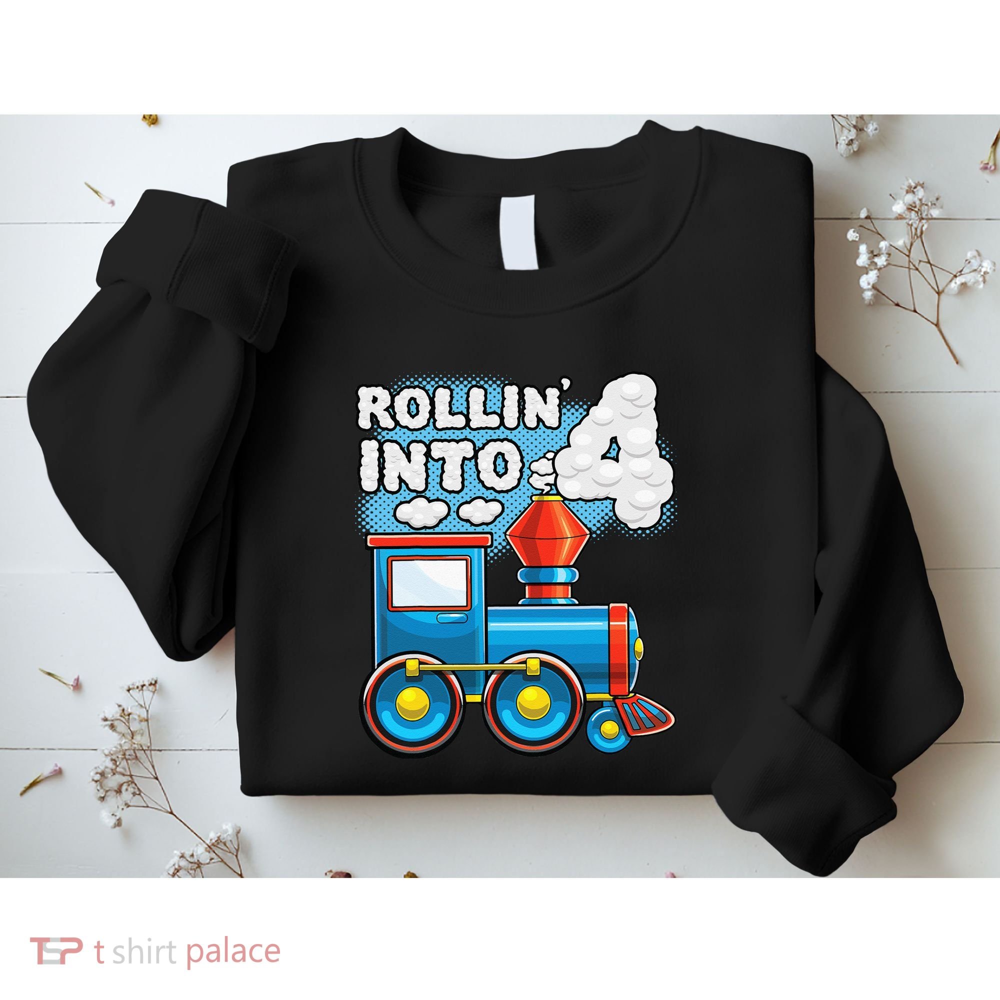 Rollin Into 4 Train 4th Birthday Party Supply Birthday Boy Sweatshirt