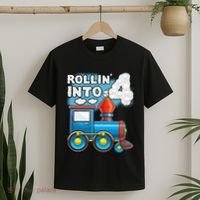 Rollin Into 4 Train 4th Birthday Party Supply Birthday Boy T-Shirt thumb 2