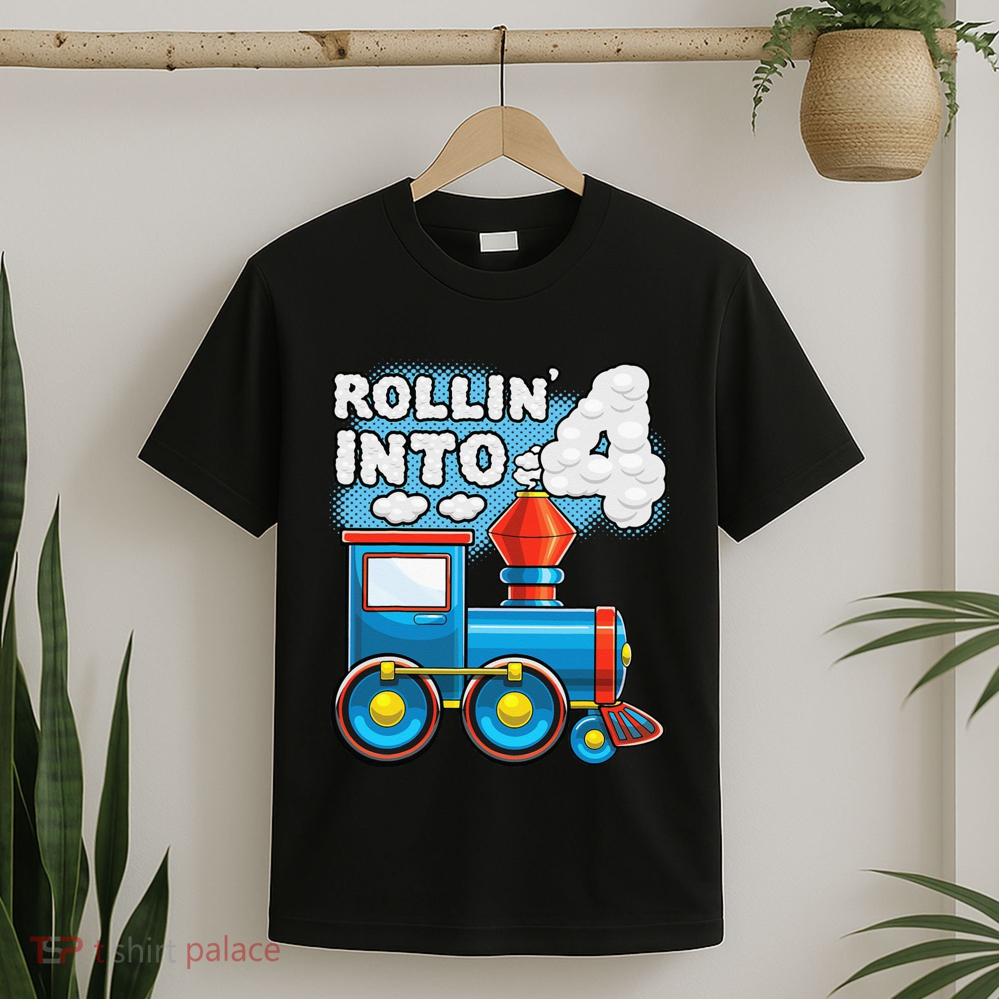 Rollin Into 4 Train 4th Birthday Party Supply Birthday Boy T-Shirt