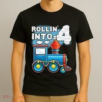 Rollin Into 4 Train 4th Birthday Party Supply Birthday Boy T-Shirt thumb 3