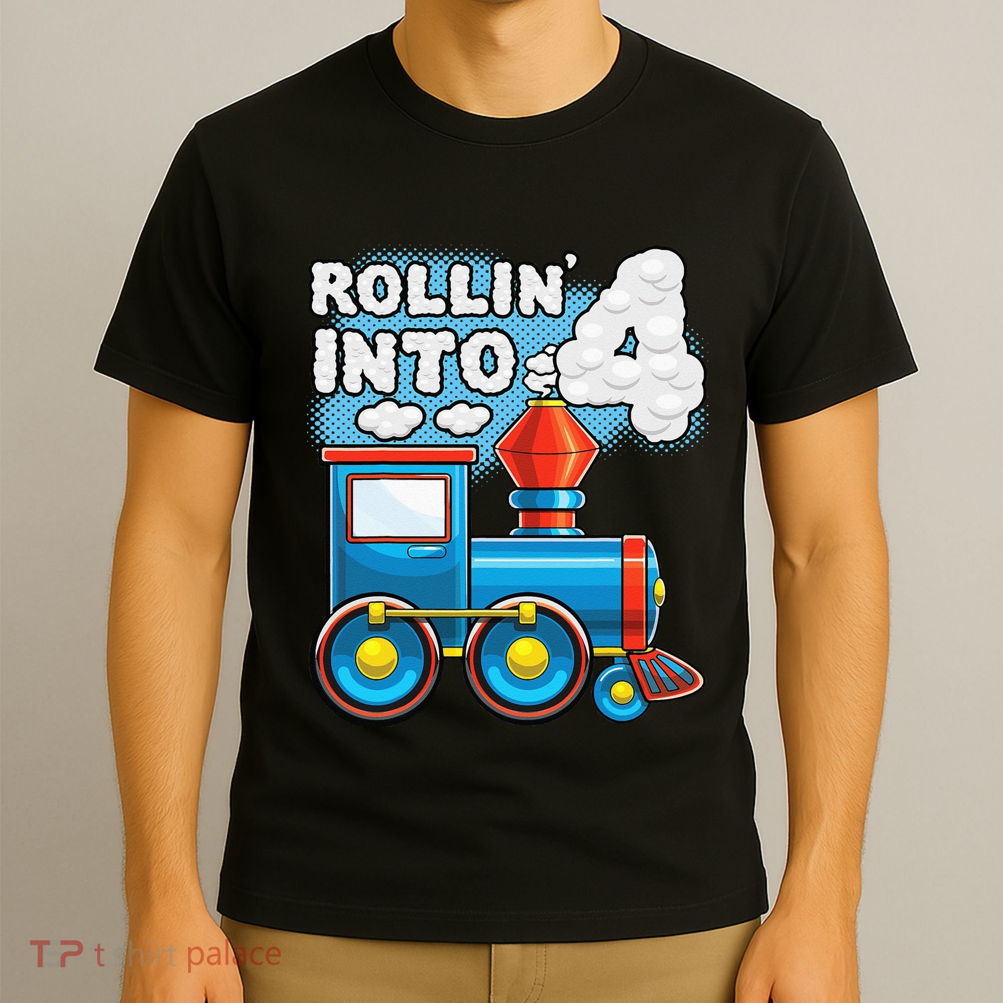 Rollin Into 4 Train 4th Birthday Party Supply Birthday Boy T-Shirt