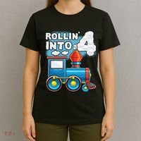 Rollin Into 4 Train 4th Birthday Party Supply Birthday Boy T-Shirt thumb 4