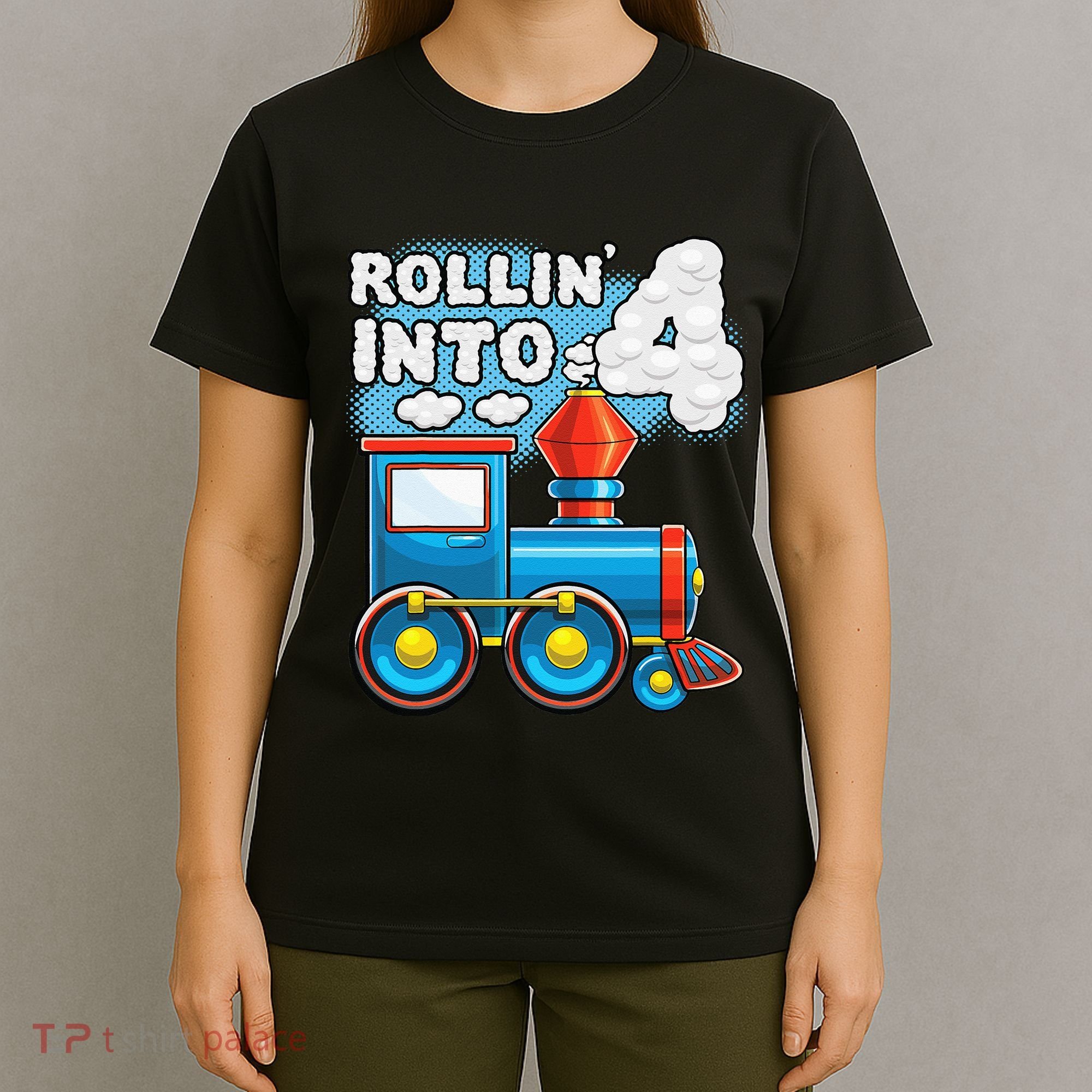Rollin Into 4 Train 4th Birthday Party Supply Birthday Boy T-Shirt