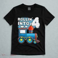 Rollin Into 4 Train 4th Birthday Party Supply Birthday Boy T-Shirt thumb 5
