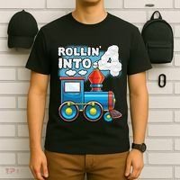 Rollin Into 4 Train 4th Birthday Party Supply Birthday Boy T-Shirt thumb 6