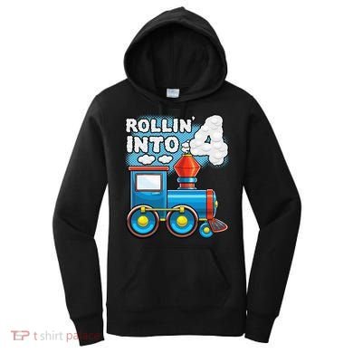 Rollin Into 4 Train 4th Birthday Party Supply Birthday Boy Women's Hoodie