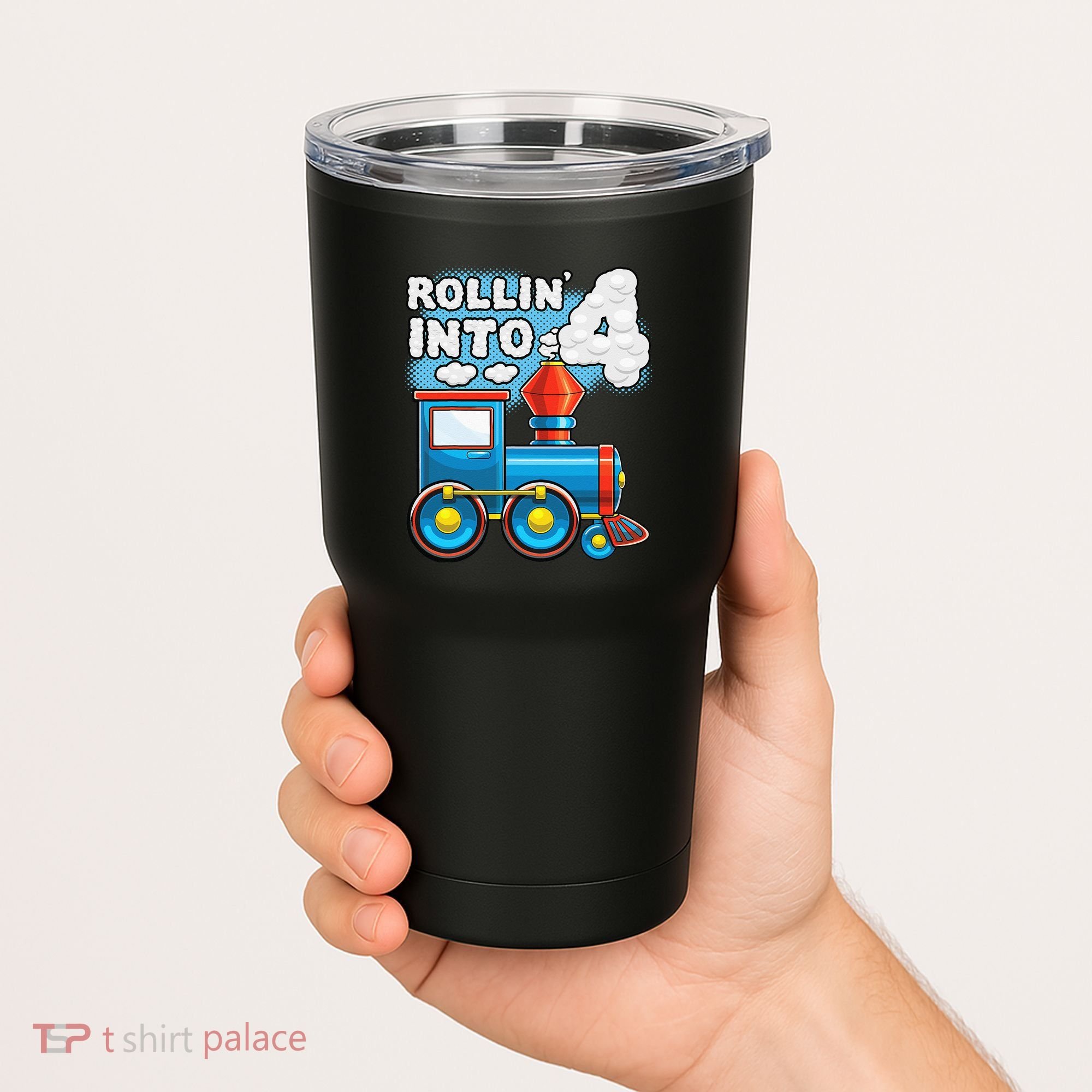 Rollin Into 4 Train 4th Birthday Party Supply Birthday Boy Tumbler