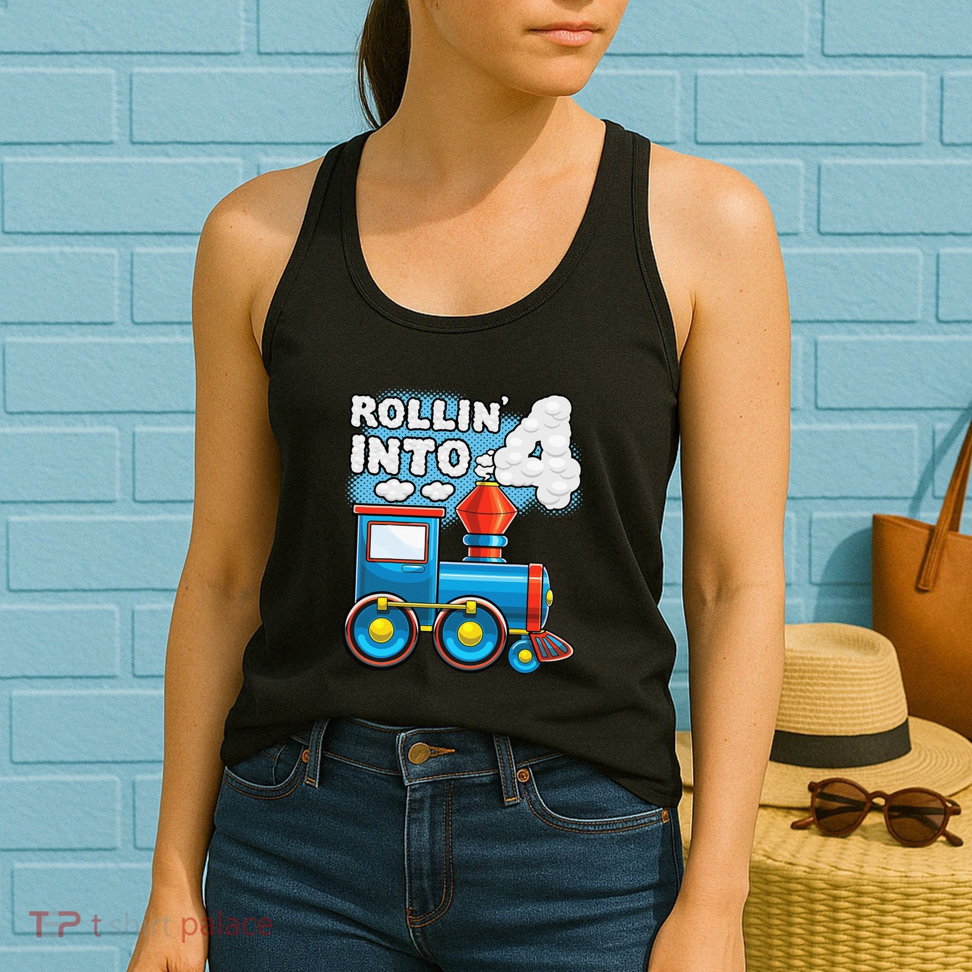 Rollin Into 4 Train 4th Birthday Party Supply Birthday Boy Women's Tank Top