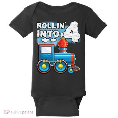 Rollin Into 4 Train 4th Birthday Party Supply Birthday Boy Baby Bodysuit