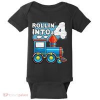 Rollin Into 4 Train 4th Birthday Party Supply Birthday Boy Baby Bodysuit thumb 0