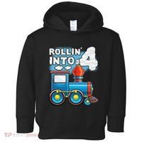 Rollin Into 4 Train 4th Birthday Party Supply Birthday Boy Toddler Hoodie thumb 0