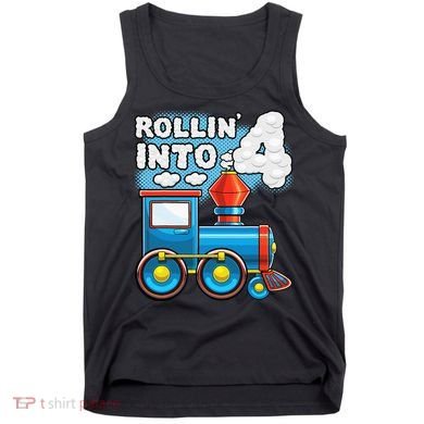 Rollin Into 4 Train 4th Birthday Party Supply Birthday Boy Tank Top