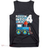 Rollin Into 4 Train 4th Birthday Party Supply Birthday Boy Tank Top thumb 0