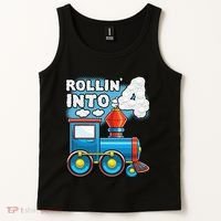 Rollin Into 4 Train 4th Birthday Party Supply Birthday Boy Tank Top thumb 2