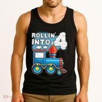 Rollin Into 4 Train 4th Birthday Party Supply Birthday Boy Tank Top thumb 3