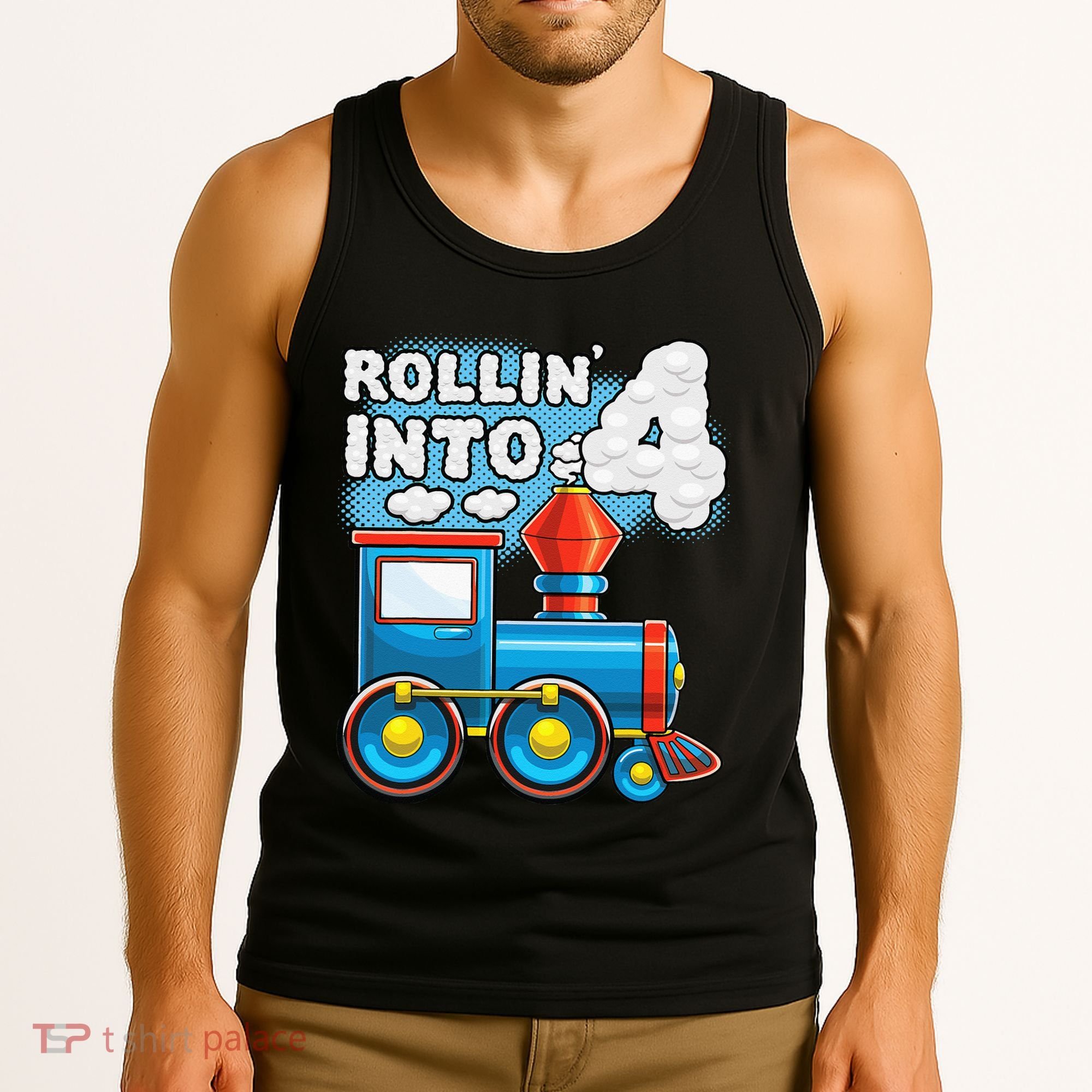 Rollin Into 4 Train 4th Birthday Party Supply Birthday Boy Tank Top