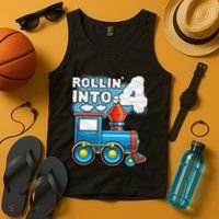 Rollin Into 4 Train 4th Birthday Party Supply Birthday Boy Tank Top thumb 4