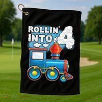 Rollin Into 4 Train 4th Birthday Party Supply Birthday Boy Golf Towel thumb 1