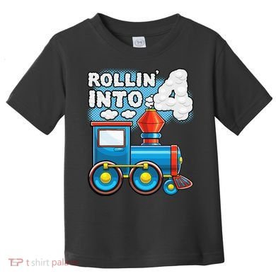 Rollin Into 4 Train 4th Birthday Party Supply Birthday Boy Toddler T-Shirt