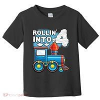Rollin Into 4 Train 4th Birthday Party Supply Birthday Boy Toddler T-Shirt thumb 0
