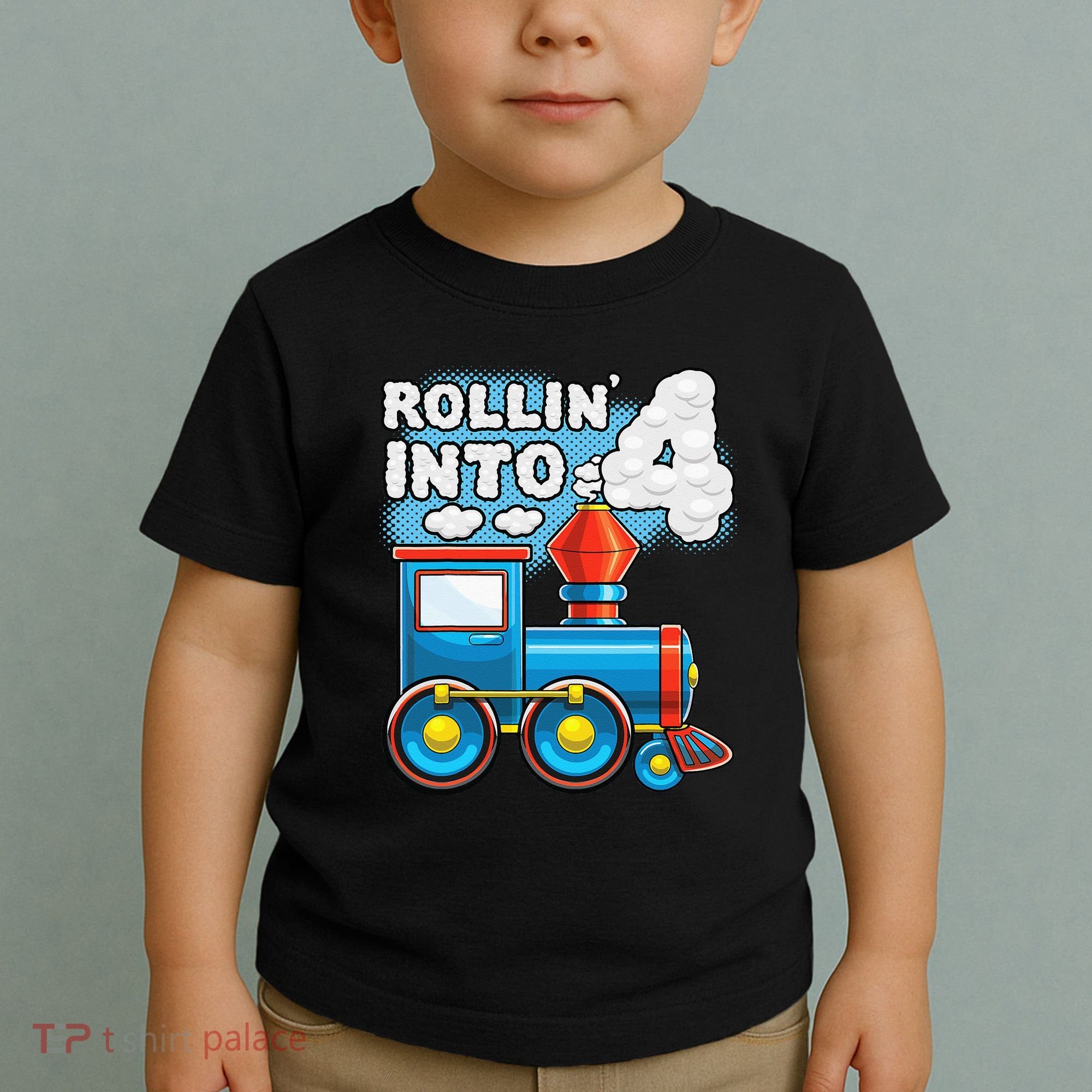 Rollin Into 4 Train 4th Birthday Party Supply Birthday Boy Toddler T-Shirt