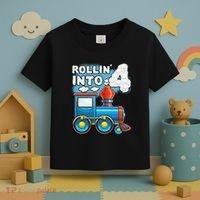 Rollin Into 4 Train 4th Birthday Party Supply Birthday Boy Toddler T-Shirt thumb 3
