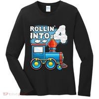 Rollin Into 4 Train 4th Birthday Party Supply Birthday Boy Women's Long Sleeve Shirt thumb 0