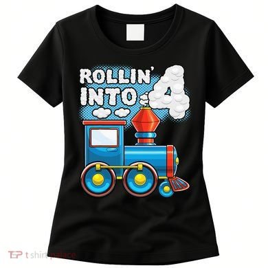 Rollin Into 4 Train 4th Birthday Party Supply Birthday Boy Women's T-Shirt