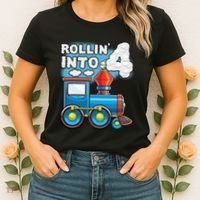 Rollin Into 4 Train 4th Birthday Party Supply Birthday Boy Women's T-Shirt thumb 2