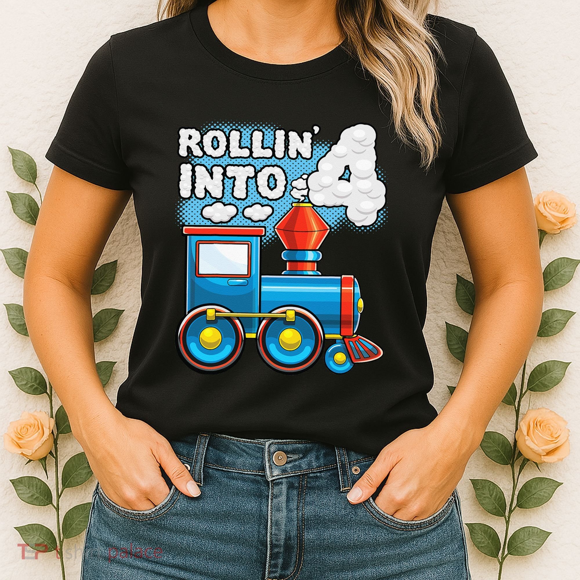 Rollin Into 4 Train 4th Birthday Party Supply Birthday Boy Women's T-Shirt