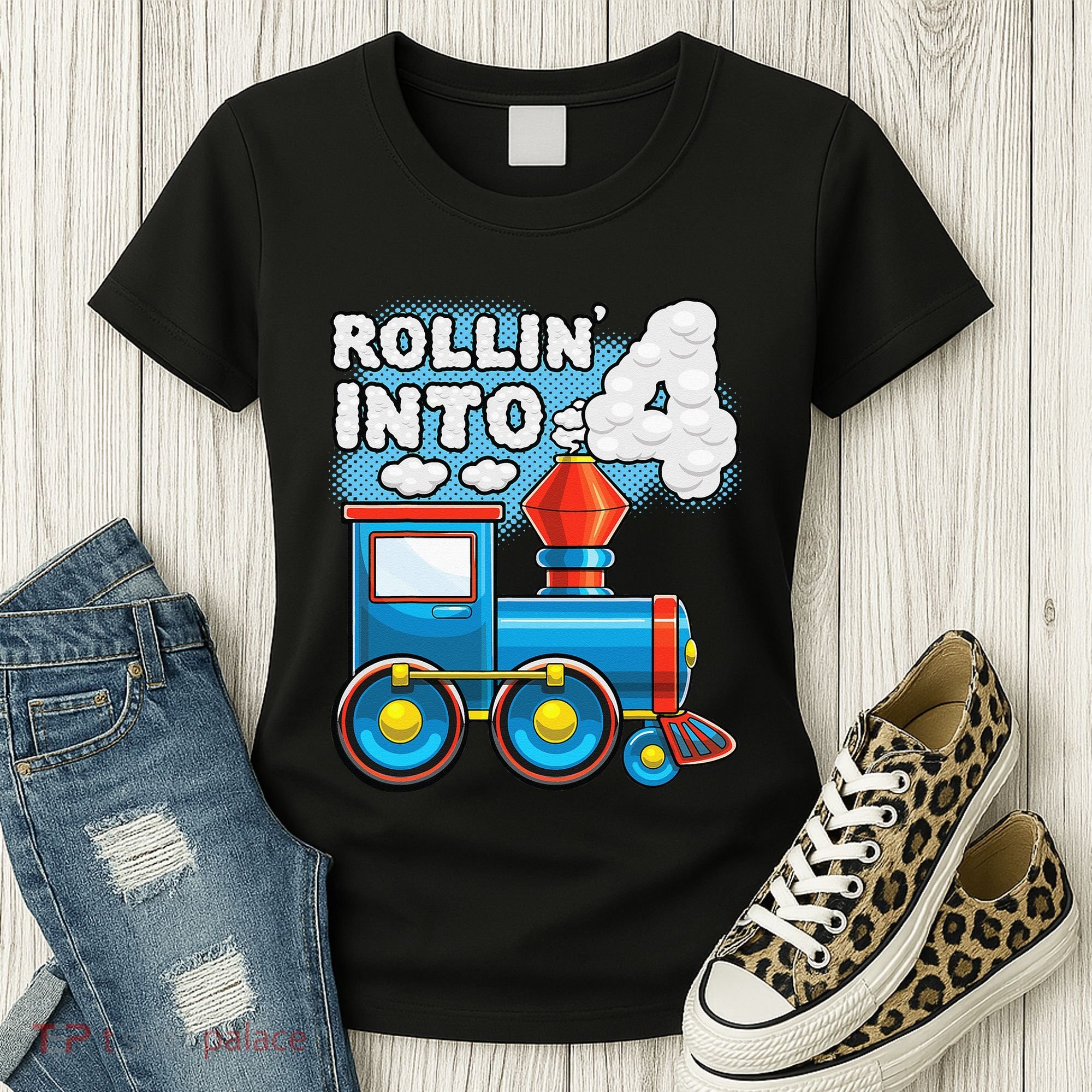 Rollin Into 4 Train 4th Birthday Party Supply Birthday Boy Women's T-Shirt