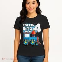 Rollin Into 4 Train 4th Birthday Party Supply Birthday Boy Women's T-Shirt thumb 4
